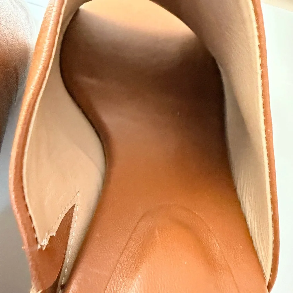 Able Renee round heel Women's Tan Leather Slide Mule - Classic Open-Toe Heel - Picture 11 of 13